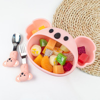 Bol d'alimentation pour bébé en silicone en forme de koala mignon avec compartiments et couverts assortis, outils de cuisine pour le sevrage des tout-petits, vente en gros OEM