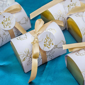 Venta al por mayor de Chocolate dulces de lujo azul con almohada con cinta FAVOR DE BODA, cajas de embalaje de invitación boda caja de dulces - Product Image 4