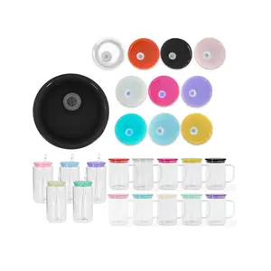 Wholesale Replacement silicone color plastic lids for hot selling 17oz glass mugs 16oz libby glass cans cups