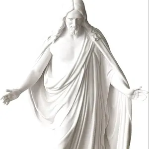 बिक्री पर आउटडोर हाथ से नक्काशीदार आदमकद सफेद संगमरमर की खड़ी यीशु की मूर्ति