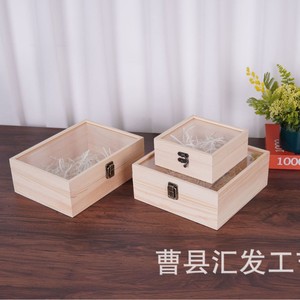 Transparent Glass <b>Lid</b> Wooden <b>Box</b> Rectangular Flip Top Acrylic Storage Souvenir <b>Box</b> - Product Image 3