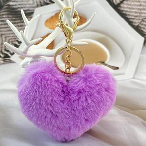 Soft Plush Heart-shaped Colorful Keychain Pompom Ball Fur Fluffy <b>Key</b> <b>Chain</b> Women Luggage <b>Car</b> Decoration Pendant Wholesale - Product Image 4