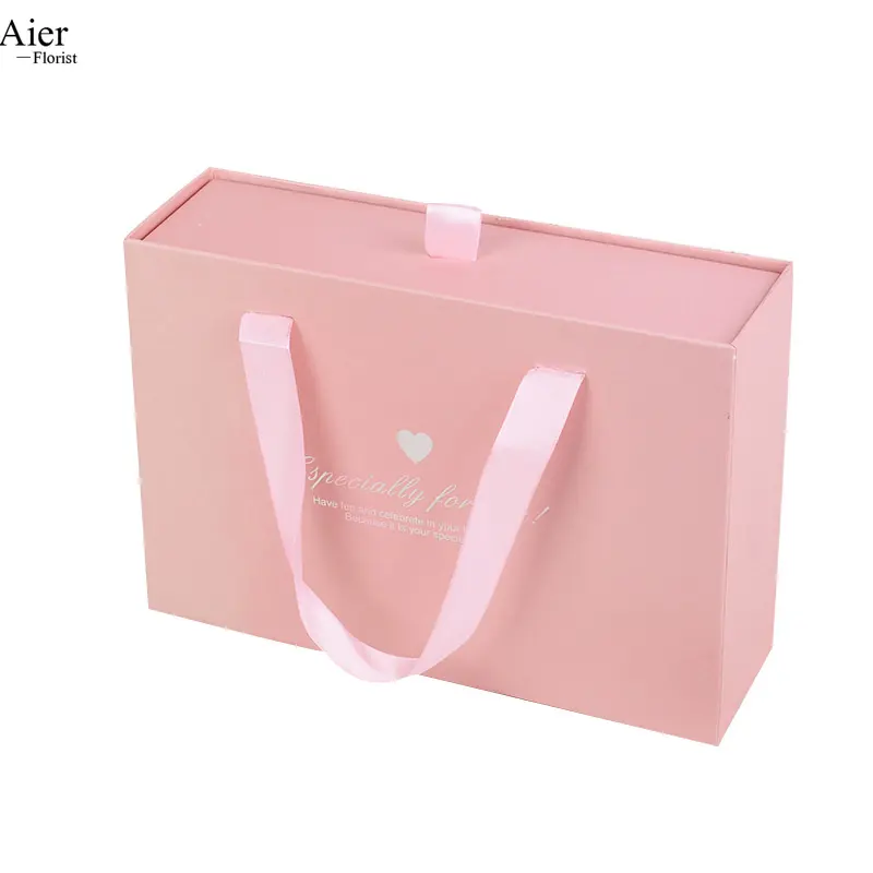 Aierflorist 고품질 핑크 서랍 리본 활 보석 상자와 포장 핸드백 4 사이즈 선물 상자