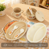 Ensemble de vaisselle pour enfants en PP, 7 pièces, motif dessin animé mignon, assiette compartimentée, bol, tasse, fourchette, cuillère, vaisselle de qualité alimentaire, écologique, durable, pour bébé