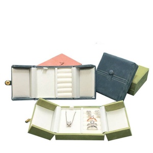 Luxurious Rectangle Velvet Double-Opening Jewelry Box Snap Closure Custom Logo <b>Ring</b> Earring Pendant Necklace <b>Storage</b> Premium - Product Image 2