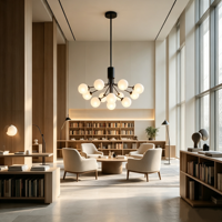 Lustre LED G9 en verre et fer noir de style nordique moderne, luminaire suspendu rond pour salon, salle à manger