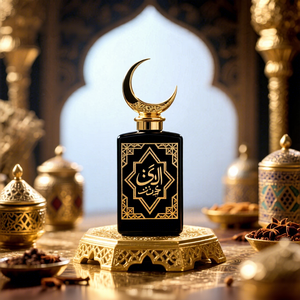 Flacons de Parfum Arabes Noirs de Luxe en Métal de Zinc en Forme de Lune, Vides, de 15ml, 30ml, 50ml, 100ml avec Boîte - Product Image 1