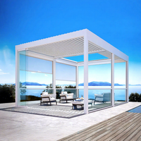 Pergola Bioclimatique Motorisée Moderne en Aluminium avec Lames Orientables, Imperméable, Banc et Table Intégrés, pour Zone de Détente Extérieure et Jardin, Abri d'Été