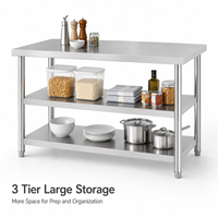 Table de travail en acier inoxydable à trois étagères, sans dosseret, pour cuisine scolaire, banc robuste, fourniture pour distributeurs