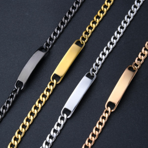 Ywganggu pulseira de aço inoxidável personalizada em branco curvada com corrente cubana para homens e mulheres joias de mão - Product Image 2