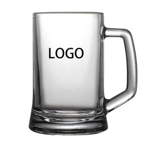 رخيصة الثمن الزجاج البيرة شعار كوب عصير واضح مع مقبض الزجاج مخصص