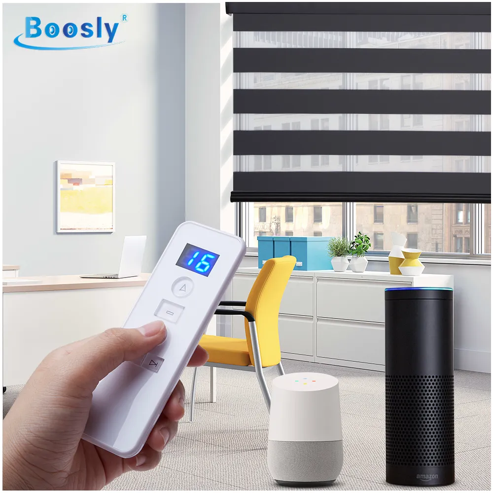 Smart Control Electric Double Layer Blinds Grey Luxury Curtain Shade Motorized Roller Blinds Battery Motor Zebra Blind