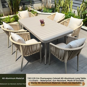 Table et chaises d'<span class=keywords><strong>extérieur</strong></span> pour cour et villa, ensemble de mobilier de jardin en corde <span class=keywords><strong>tressée</strong></span> et alliage d'aluminium pour loisirs en plein air - Product Image 3