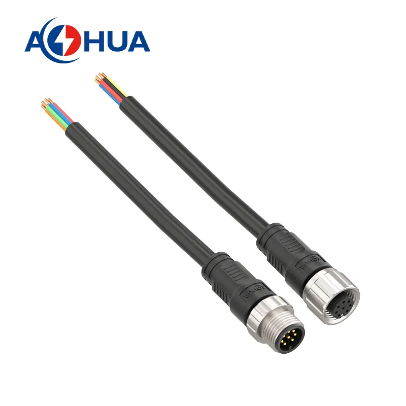 AOHUA échantillons gratuits M12 prise aviation en métal pré-moulé mâle femelle avec fil 1.0/0.75/0.5mm m² pour connecteur de capteur