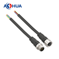 Connecteur de capteur AHUA 3PIN M12 fil à fil/panneau sur-moule mâle femelle fiche métallique IP65 20/22/24AWG connecteur de fil LED