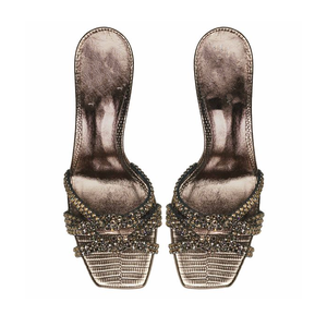 Sandali Donna 2026 in Pelle Platino Glitterati Super Fashion di Lusso Fatti a Mano con Strass e Tacco Medio - Product Image 6