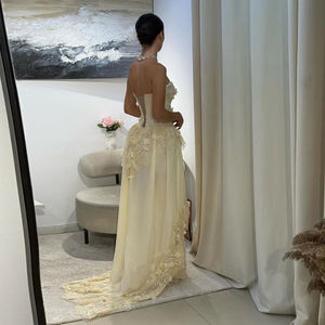 Lsz654 <span class=keywords><strong>Elegante</strong></span> <span class=keywords><strong>Abito</strong></span> da Sera <span class=keywords><strong>Giallo</strong></span> Chiaro con Applicazioni Fiori 3D a Strati <span class=keywords><strong>Abito</strong></span> da Festa e Cerimonia per Donne Jancember - Product Image 2