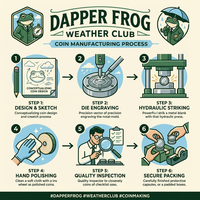 Pièce de collection personnalisée Dapper Frog Weather Club en alliage de zinc avec relief 3D, médaillon commémoratif avec boîte, sans quantité minimale de commande