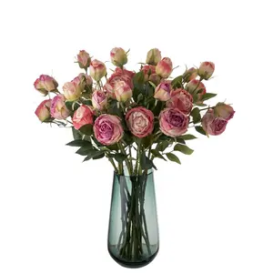 Rosa artificiale fiori con bordo bruciato rosa Bouquet da sposa tavolo centrotavola decorazione per la casa