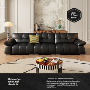 french vintage light luxury black top grain leather feimo straight designer <b>sofa</b> <b>for</b> living room - Product Image 3