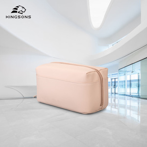 Kingsons Pink <b>Makeup</b> Bag Zipper Closure Solid Color Multi Function Cosmetic <b>Case</b> For Women Everyday Use - Product Image 1