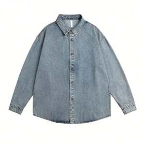 New Wholesale Custom Logo Streetwear Casual <b>Denim</b> <b>Shirt</b> 100% Cotton Vintage Washed Eco-Friendly Anti-Pilling Print - Product Image 1