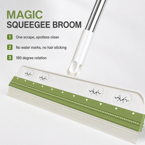 Balai <span class=keywords><strong>raclette</strong></span> en silicone, balai magique, essuie-eau sans traces, dépoussiéreur de poils, tige en acier inoxydable, tête rotative à 180° pour carrelage - Product Image 1