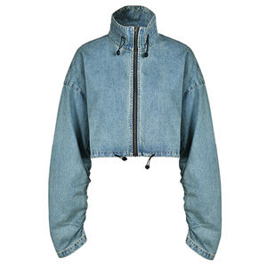 High-Quality Denim Two-Piece Autumn New Retro High-Waisted Straight Trousers Stand Collar Top Set Fashion - Product Image 5