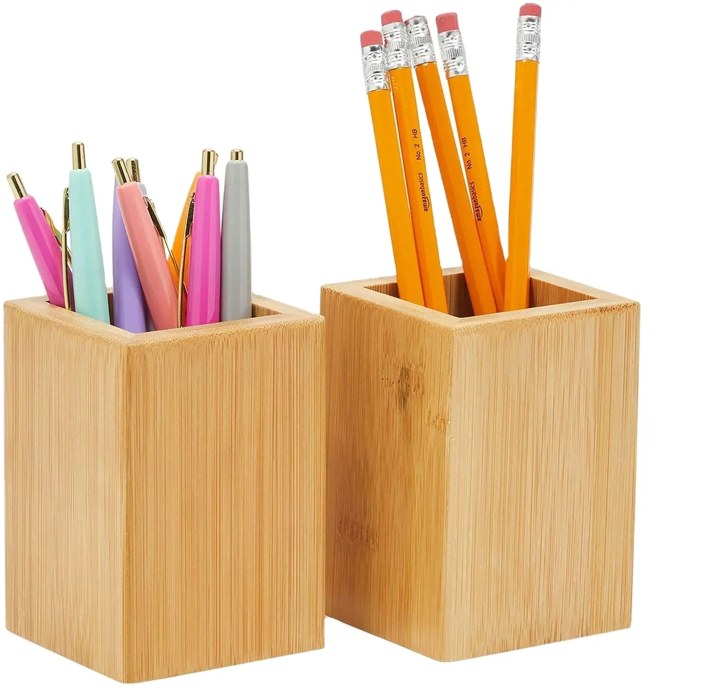 Classic Bamboo Office Desktop Organizer for Wooden Pen Pencil Holder Supplies