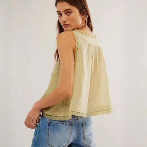 Nouveau débardeur camisole ajusté en dentelle respirante et douce avec patchwork, boutonné, couleur unie, pour <span class=keywords><strong>femme</strong></span>, idéal pour l'été - Product Image 3