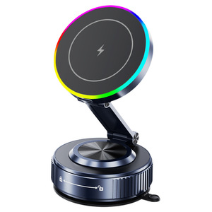 Soporte inalámbrico para teléfono de coche, montaje con ventosa de carga rápida de 15W con luz LED de colores para parabrisas, aleación de aluminio - Product Image 1