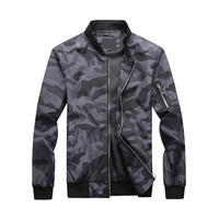 Blouson bomber camouflage pour homme, fermeture éclair, coupe-vent, style décontracté, col montant, coupe régulière, vêtement d'automne, 100 % polyester