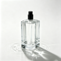 Flacon de parfum en verre transparent épais rectangulaire de 100 ml, flacon de parfum vide avec bouchon noir, impression de logo personnalisée