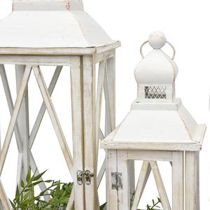 בית חווה גבוה בציר דקורטיבי עץ פמוטים לשטוף לבן רצפת פנסי נרות כפרי חיצוני פנס לחתונה גן - Product Image 3