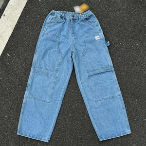 All'ingrosso da uomo pantaloni larghi in Jeans 100% cotone sbiadito blu oversize a vita alta Jeans larghi lavati dritti estivi Casual - Product Image 2