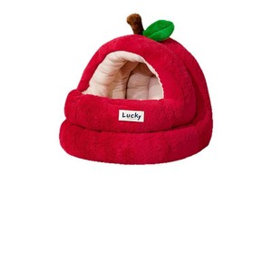 Red Apple Christmas Cat <b>Bed</b>, 2025 New Style, Thickened, Warm, Semi-Enclosed, Winter Pet <b>Bed</b> - Product Image 1
