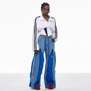 IHOOV Deconstruct Zipper Stripe Denim Pants Blue Wide Leg Jeans para mujer - Product Image 2