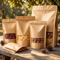 En stock, sacs d'emballage alimentaire refermables en papier kraft brun avec fermeture éclair, thermoscellables, avec fenêtre transparente, OEM/ODM