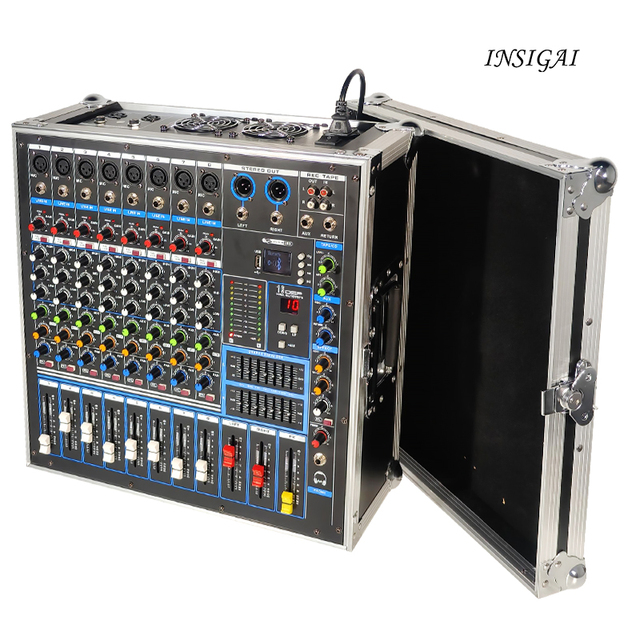 8 Channel Mixer With Carrying Case Sound System Professional Controller Audio Mixing Console Karaoke Power Mixer Amplifier