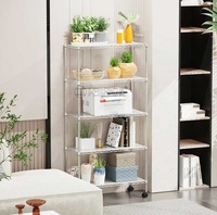 Étagère à fils multifonctionnelle à 5 niveaux, organisateur de rangement pour la maison, étagère à fils chromée sur roulettes