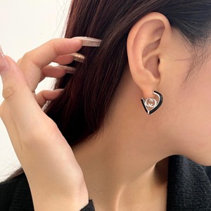 S925 Sterling <b>Silver</b> Heart <b>Stud</b> Earrings With Diamond Inlay For Women Everyday Wear - Product Image 3