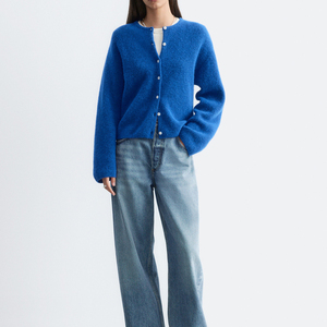 Cardigan en tricot à col rond pour femme, manches longues, boutonné, pull décontracté - Product Image 5