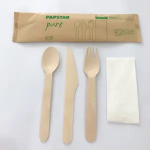 Wholesale customized disposable bulk knife, fork and spoon tableware set, cake dessert salad honey food wooden spoon