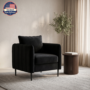Poltrona Moderna in Velluto Stile Mid-Century, Comoda Poltrona Singola con Gambe in Metallo <span class=keywords><strong>Nero</strong></span> per Soggiorno, Camera da Letto <span class=keywords><strong>e</strong></span> Angolo Lettura - Product Image 1