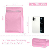 Hoge Barrière Aluminiumfolie 8Oz 10Oz 12Oz Platte Bodem Staande Koffiebonen Opbergzakken Roze Koffiezakken Met Klep En Rits