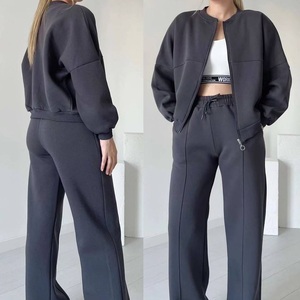 Conjunto Deportivo Premium de Jersey Grueso con Logotipo Personalizado, Chaqueta con Cierre Completo y Pantalones Anchos con Costura Central, 2 Piezas, Estilo Urbano - Product Image 4