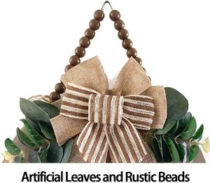 Letrero de bienvenida 3D para puerta Delantera, <span class=keywords><strong>estilo</strong></span> granja, letrero colgante redondo de madera con hojas artificiales y cuentas rústicas, tema artístico - Product Image 4