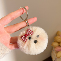 Porte-clés en peluche avec tête de chien et pompon, sac à breloque, avec pendentif, mignon, jouet animal pour chiot