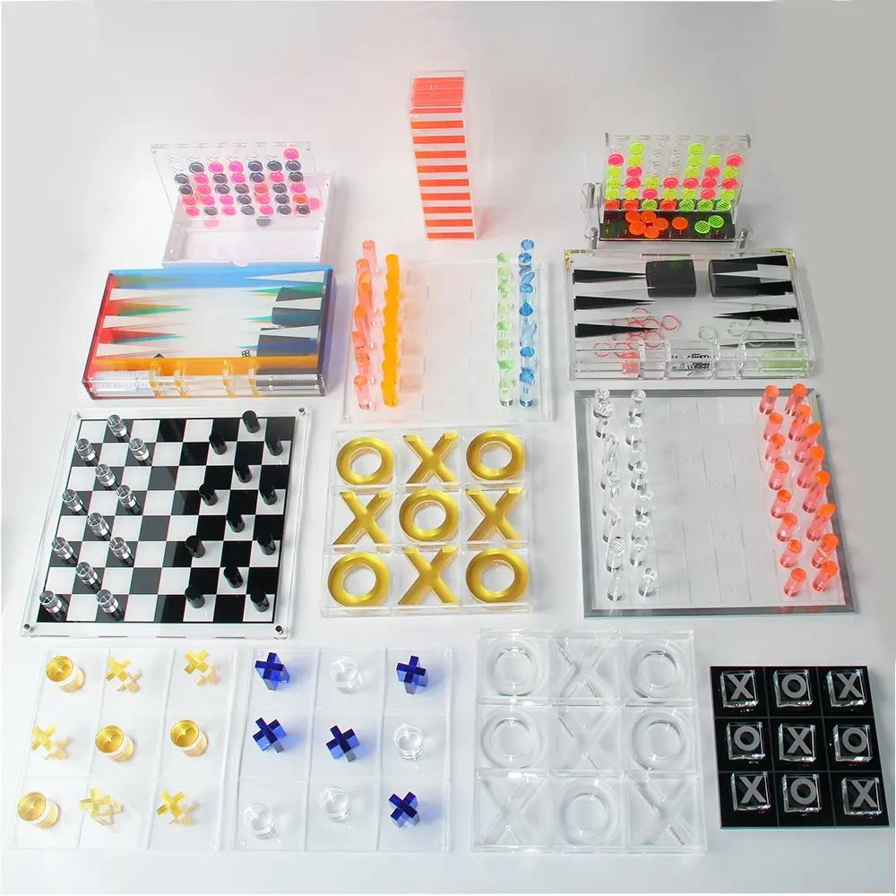 Set di scacchi in acrilico personalizzato scacchi giochi da tavolo dama Building Blocks Backgammon di lusso Tic Tac Toe