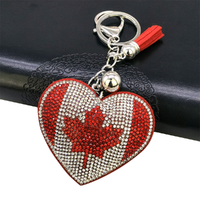 Hot Bling Strass Coeur Porte-clés Puerto Canada USA Mexique France Allemagne Grèce Royaume-Uni Drapeau Coeur Porte-clés